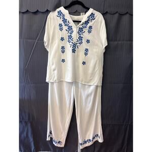 Conjunto Bordado Roman Fashion Blue Embroidered Linen Set 1XL